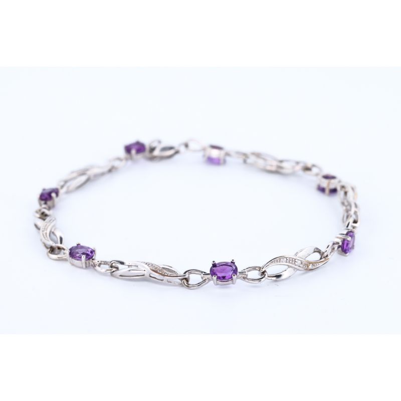 AMETYSTY DIAMENTY ZŁOTO 375 BRANSOLETKA