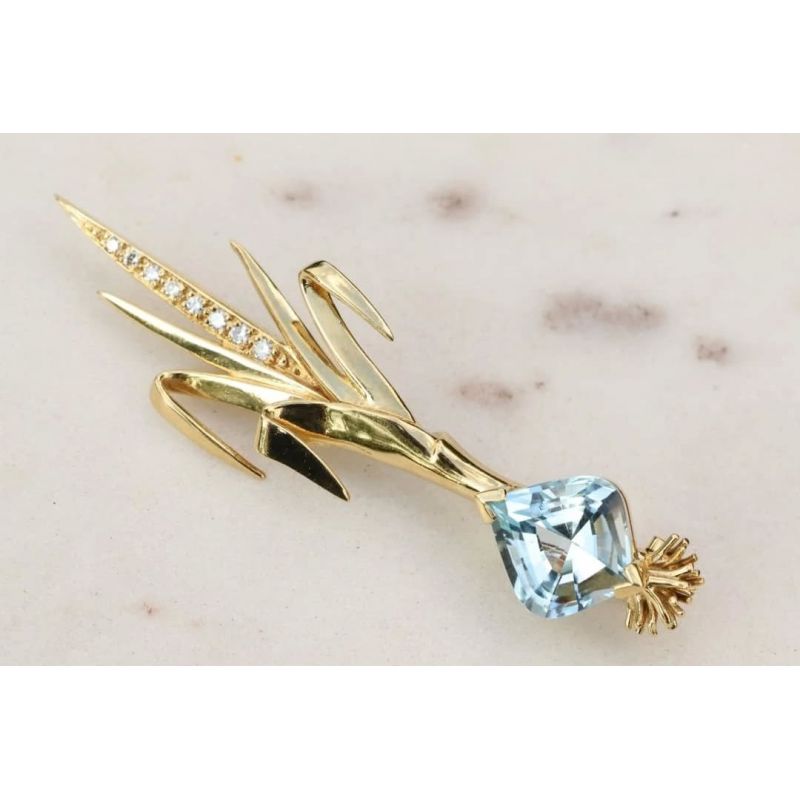 TOPAZ DIAMENTY ZŁOTO 750 BROSZKA