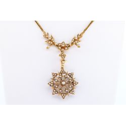 PERŁY DIAMENT ZŁOTO 750 NASZYJNIK ZAWIESZKA BROSZKA