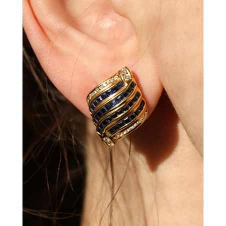 SZAFIRY DIAMENTY ZŁOTO 750 KOLCZYKI