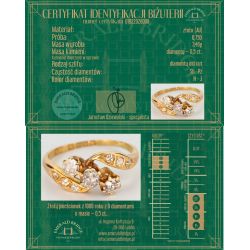 DIAMENTY 0,50 CT ZŁOTO 750 PIERŚCIONEK 1909r ROZMIAR 17 CERTYFIKAT