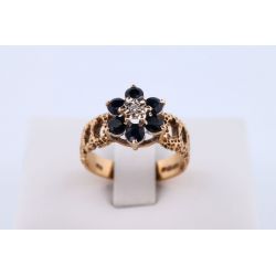 SZAFIRY DIAMENT ZŁOTO 375 PIERŚCIONEK 1976r ROZMIAR 16