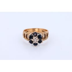 SZAFIRY DIAMENT ZŁOTO 375 PIERŚCIONEK 1976r ROZMIAR 16