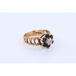 SZAFIRY DIAMENT ZŁOTO 375 PIERŚCIONEK 1976r ROZMIAR 16