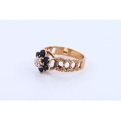 SZAFIRY DIAMENT ZŁOTO 375 PIERŚCIONEK 1976r ROZMIAR 16
