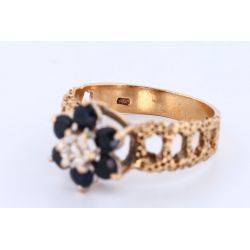 SZAFIRY DIAMENT ZŁOTO 375 PIERŚCIONEK 1976r ROZMIAR 16