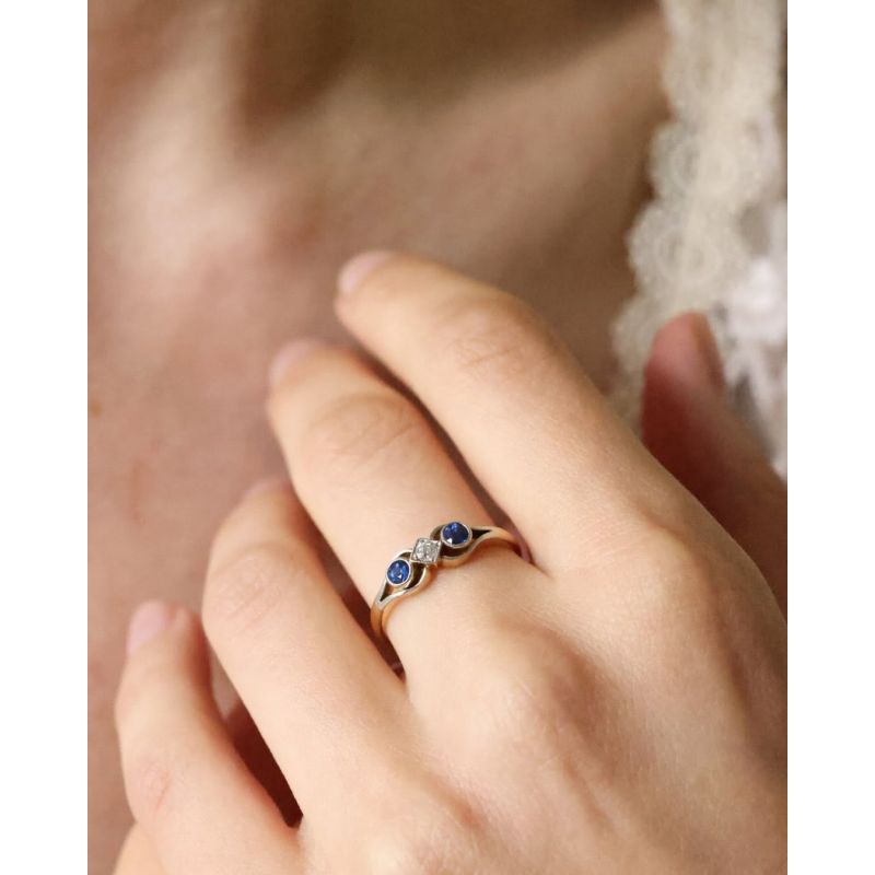 SZAFIRY DIAMENT ZŁOTO 750 PIERŚCIONEK ROZMIAR 14