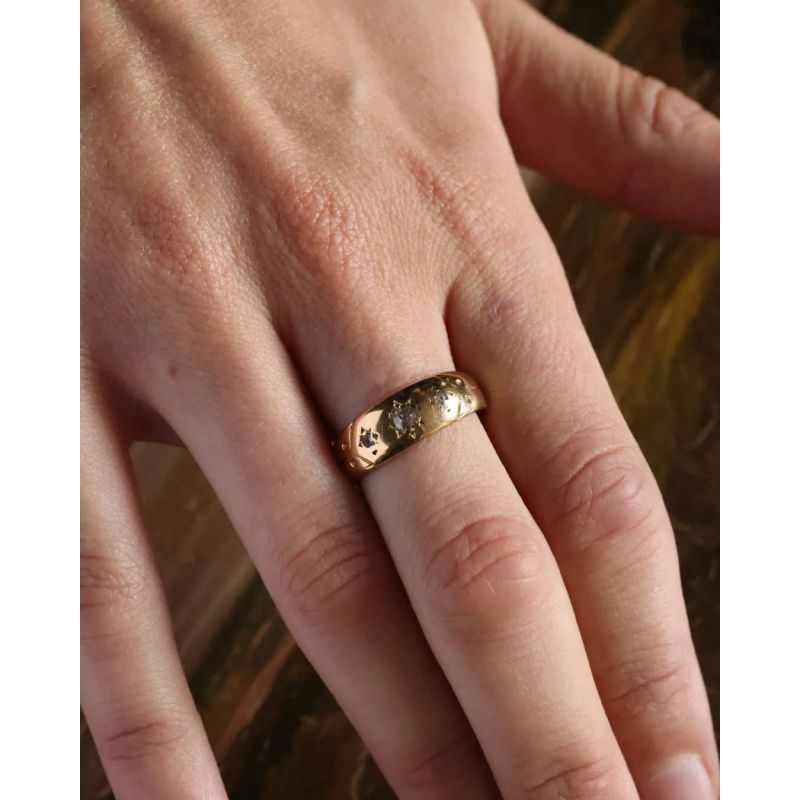 DIAMENTY 0,15CT ZŁOTO 750 PIERŚCIONEK 1900r ROZMIAR 15